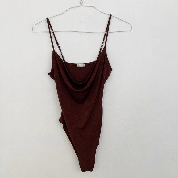 Free People Tops - Intimately Free People Bodysuit Women's Size Large Brown Sheen Drape Front